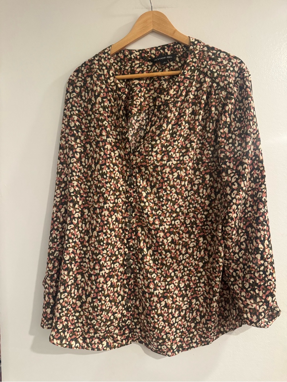 Zac & Rachel Brown/ Pink Multi-Print Long Sleeve Blouse 1X Plus Size Fall Boho